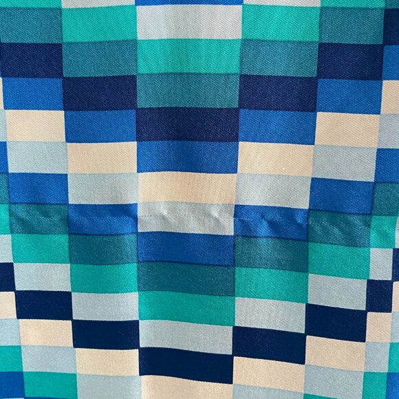 100% Silk Scarf in Blue Monotone Geometric Abstract Print Adrienne Vittadini - Picture 9 of 9